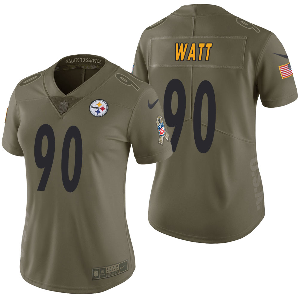 Women Pittsburgh Steelers T.J. Watt Olive 2017 Salute to Service Limited Jersey