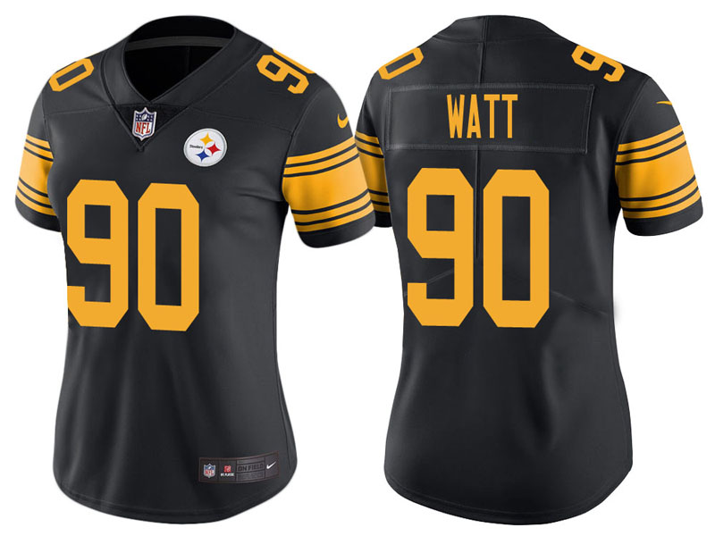Women Pittsburgh Steelers #90 T.J. Watt Black Vapor Untouchable Color Rush Limited Jersey