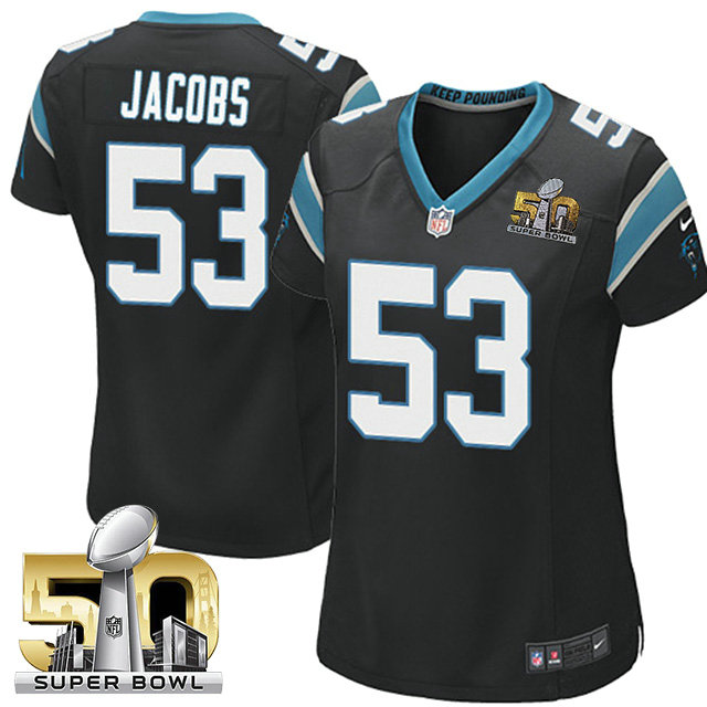 Women Carolina Panthers #53 Ben Jacobs Black 2016 Super Bowl 50 Game Jersey