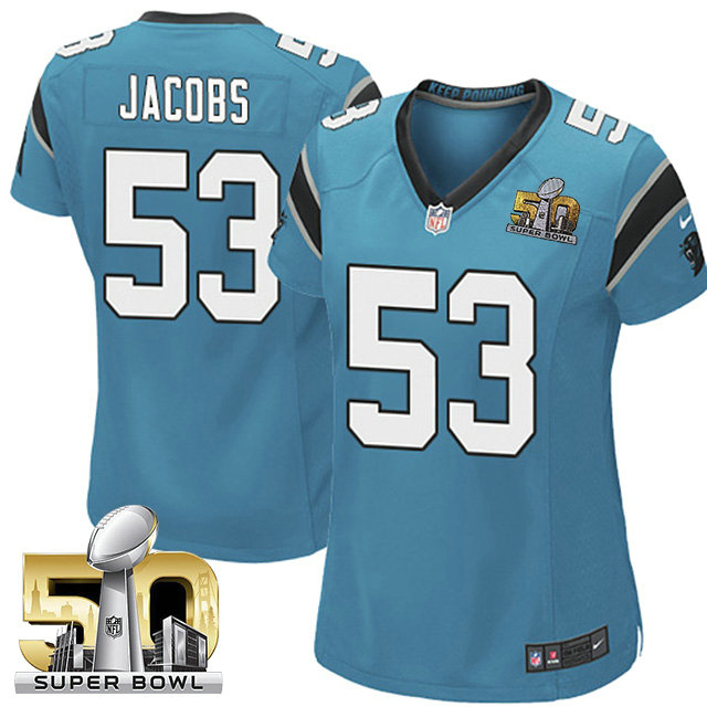 Women Carolina Panthers #53 Ben Jacobs Blue 2016 Super Bowl 50 Game Jersey