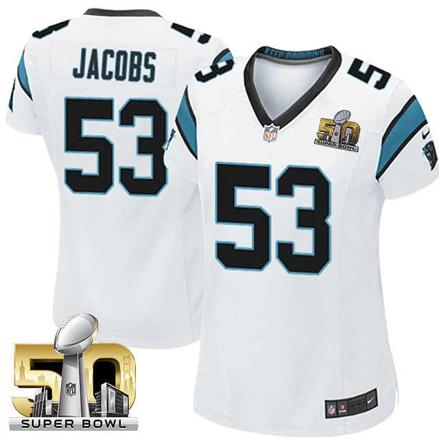 Women Carolina Panthers #53 Ben Jacobs White 2016 Super Bowl 50 Game Jersey