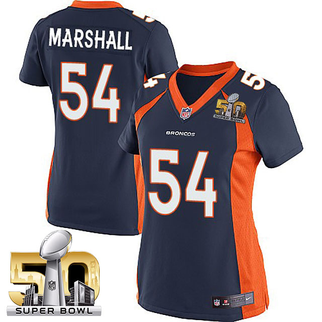 Women 2016 Super Bowl 50 Denver Broncos #54 Brandon Marshall Navy Blue Game Jersey Women 2016 Super Bowl 50 Denver Broncos #54 Brandon Marshall Navy Blue Game Jersey