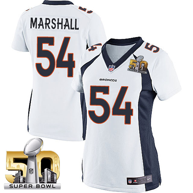 Women 2016 Super Bowl 50 Denver Broncos #54 Brandon Marshall White Game Jersey Women 2016 Super Bowl 50 Denver Broncos #54 Brandon Marshall White Game Jersey