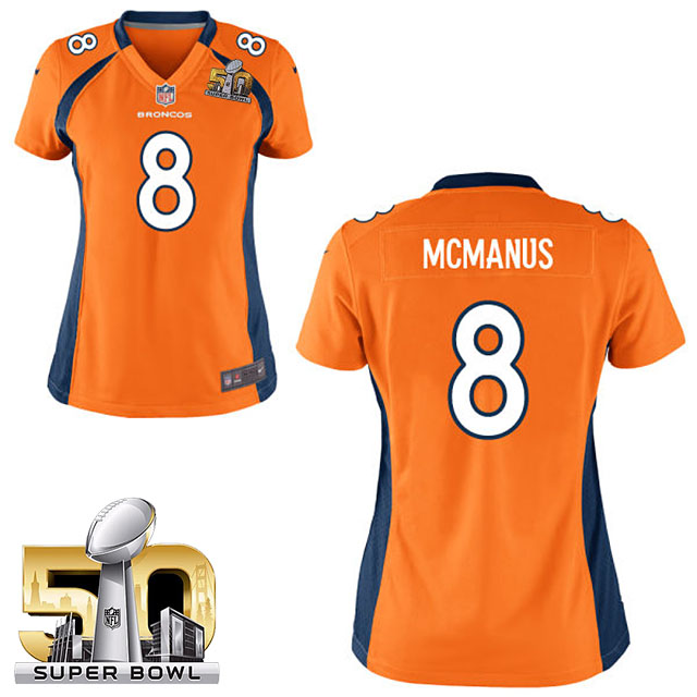 Women 2016 Super Bowl 50 Denver Broncos #8 Brandon McManus Orange Game Jersey Women 2016 Super Bowl 50 Denver Broncos #8 Brandon McManus Orange Game Jersey