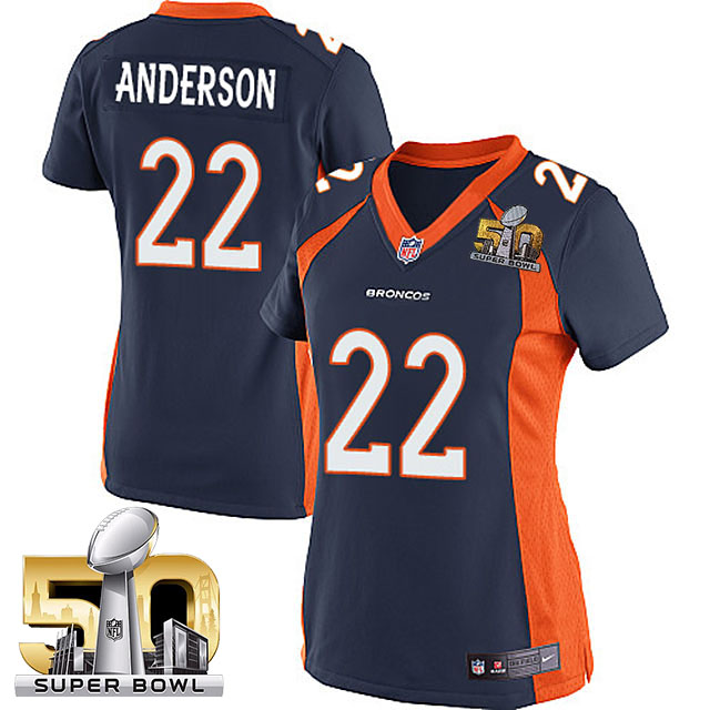 Women 2016 Super Bowl 50 Denver Broncos #22 C.J. Anderson Navy Blue Game Jersey Women 2016 Super Bowl 50 Denver Broncos #22 C.J. Anderson Navy Blue Game Jersey