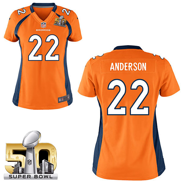 Women 2016 Super Bowl 50 Denver Broncos #22 C.J. Anderson Orange Game Jersey Women 2016 Super Bowl 50 Denver Broncos #22 C.J. Anderson Orange Game Jersey