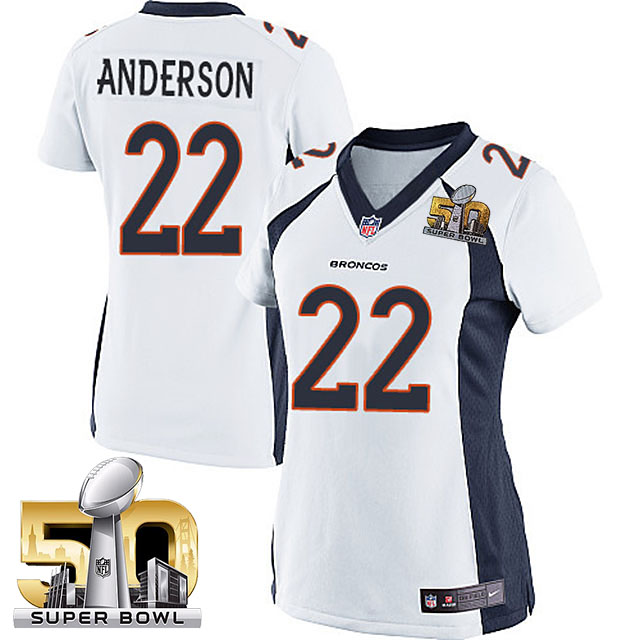 Women 2016 Super Bowl 50 Denver Broncos #22 C.J. Anderson White Game Jersey Women 2016 Super Bowl 50 Denver Broncos #22 C.J. Anderson White Game Jersey