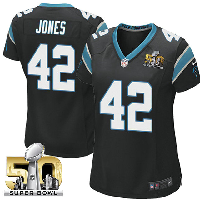 Women Carolina Panthers #42 Colin Jones Black 2016 Super Bowl 50 Game Jersey Women Carolina Panthers #42 Colin Jones Black 2016 Super Bowl 50 Game Jersey