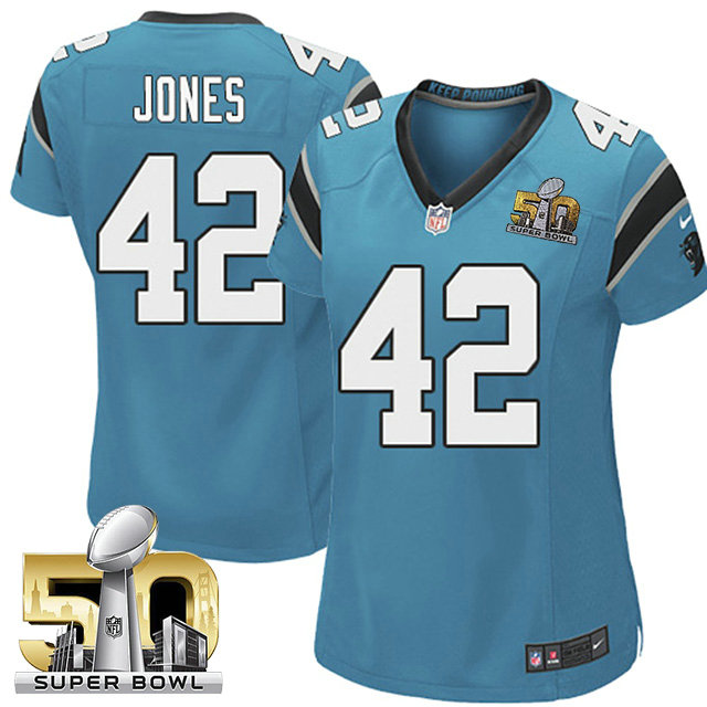 Women Carolina Panthers #42 Colin Jones Blue 2016 Super Bowl 50 Game Jersey