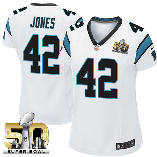 Women Carolina Panthers #42 Colin Jones White 2016 Super Bowl 50 Game Jersey Women Carolina Panthers #42 Colin Jones White 2016 Super Bowl 50 Game Jersey