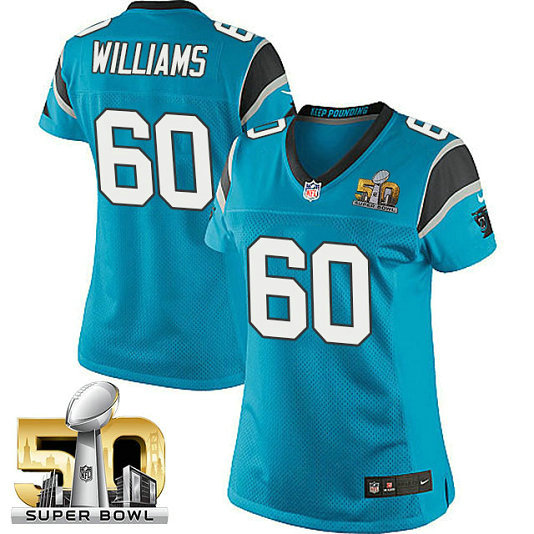 Women Carolina Panthers #60 Daryl Williams Blue 2016 Super Bowl 50 Game Jersey
