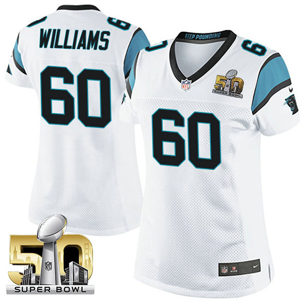 Women Carolina Panthers #60 Daryl Williams White 2016 Super Bowl 50 Game Jersey