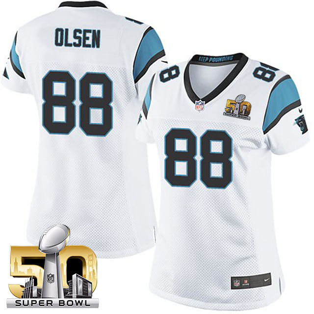 Women Carolina Panthers #88 Greg Olsen White 2016 Super Bowl 50 Game Jersey Women Carolina Panthers #88 Greg Olsen White 2016 Super Bowl 50 Game Jersey