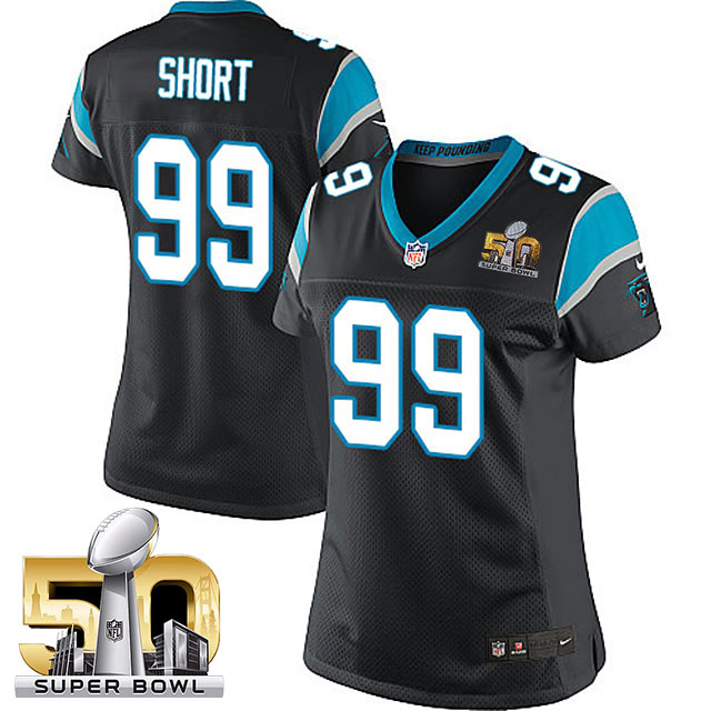 Women Carolina Panthers #99 Kawann Short Black 2016 Super Bowl 50 Game Jersey