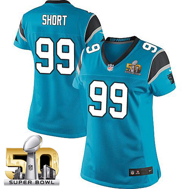 Women Carolina Panthers #99 Kawann Short Blue 2016 Super Bowl 50 Game Jersey