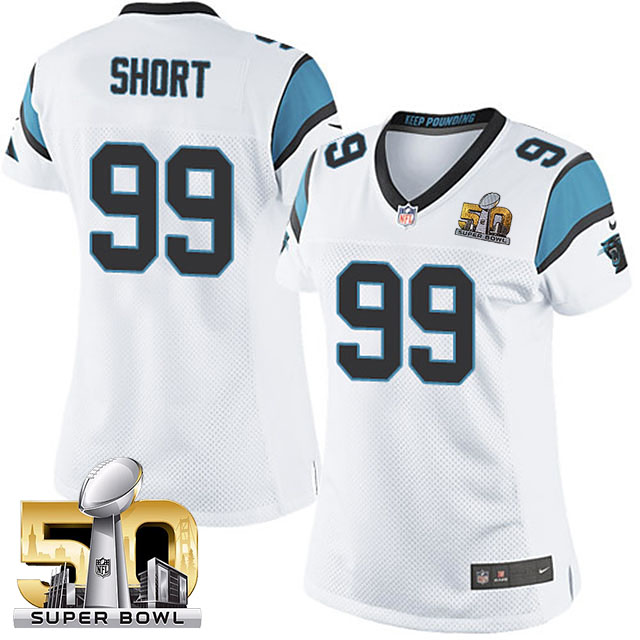 Women Carolina Panthers #99 Kawann Short White 2016 Super Bowl 50 Game Jersey