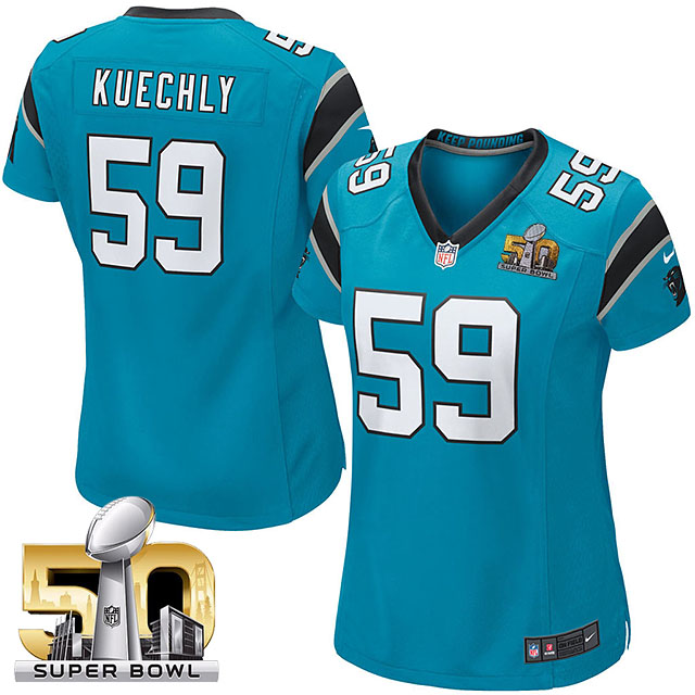 Women Carolina Panthers #59 Luke Kuechly Blue 2016 Super Bowl 50 Game Jersey Women Carolina Panthers #59 Luke Kuechly Blue 2016 Super Bowl 50 Game Jersey