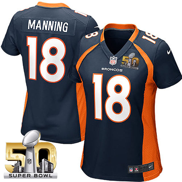 Women 2016 Super Bowl 50 Denver Broncos #18 Peyton Manning Navy Blue Game Jersey Women 2016 Super Bowl 50 Denver Broncos #18 Peyton Manning Navy Blue Game Jersey