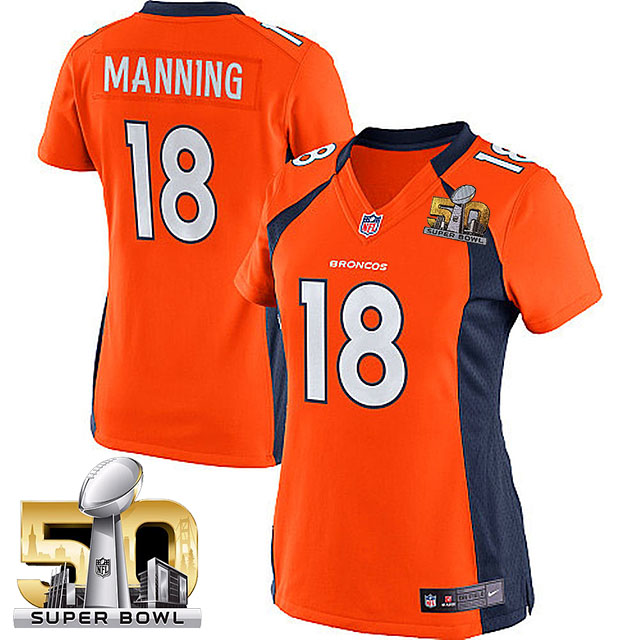 Women 2016 Super Bowl 50 Denver Broncos #18 Peyton Manning Orange Game Jersey Women 2016 Super Bowl 50 Denver Broncos #18 Peyton Manning Orange Game Jersey
