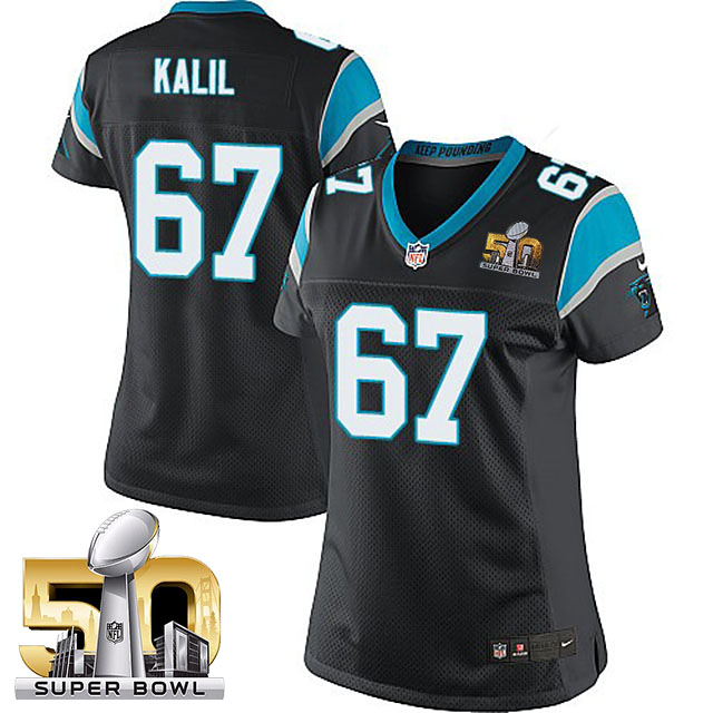 Women Carolina Panthers #67 Ryan Kalil Black 2016 Super Bowl 50 Game Jersey