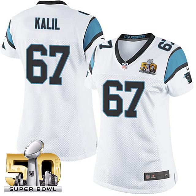Women Carolina Panthers #67 Ryan Kalil White 2016 Super Bowl 50 Game Jersey