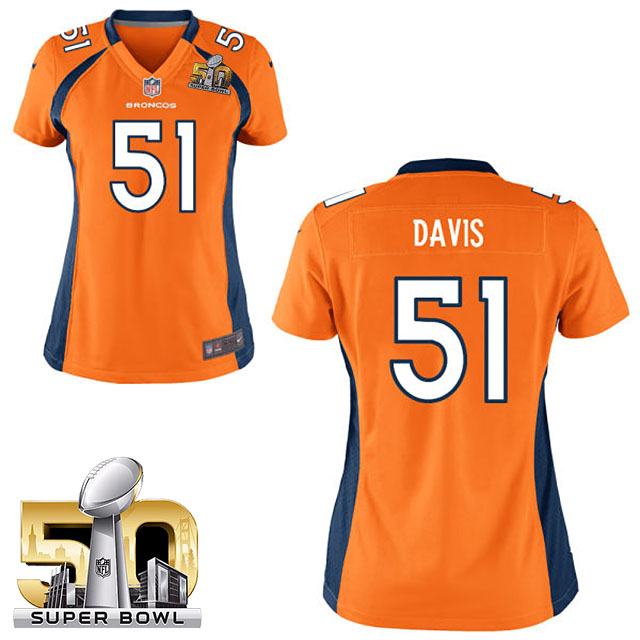 Women 2016 Super Bowl 50 Denver Broncos #51 Todd Davis Orange Game Jersey