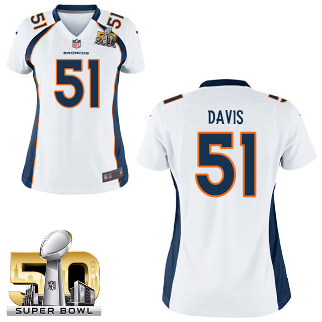 Women 2016 Super Bowl 50 Denver Broncos #51 Todd Davis White Game Jersey