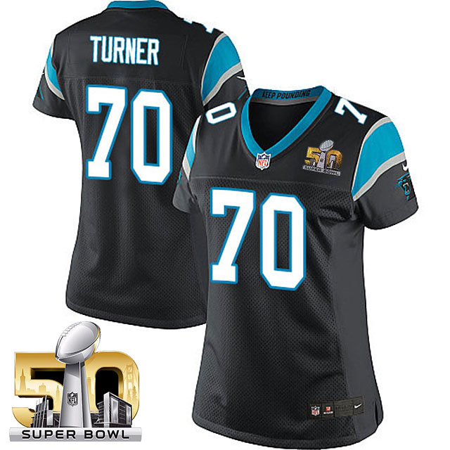 Women Carolina Panthers #70 Trai Turner Black 2016 Super Bowl 50 Game Jersey