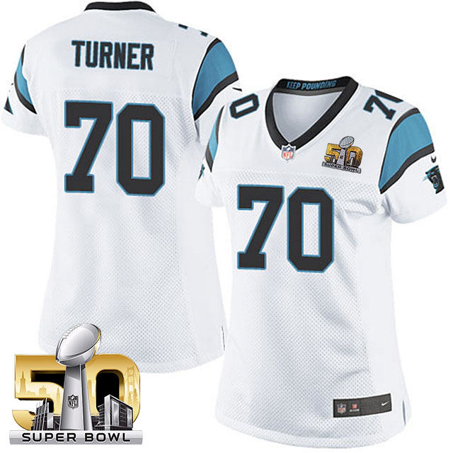 Women Carolina Panthers #70 Trai Turner White 2016 Super Bowl 50 Game Jersey