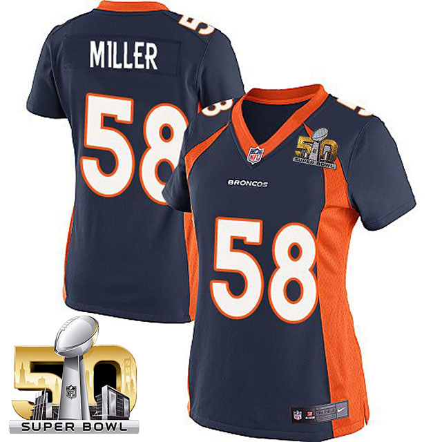 Women 2016 Super Bowl 50 Denver Broncos #58 Von Miller Navy Blue Game Jersey Women 2016 Super Bowl 50 Denver Broncos #58 Von Miller Navy Blue Game Jersey
