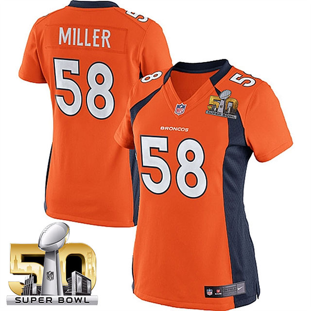 Women 2016 Super Bowl 50 Denver Broncos #58 Von Miller Orange Game Jersey Women 2016 Super Bowl 50 Denver Broncos #58 Von Miller Orange Game Jersey
