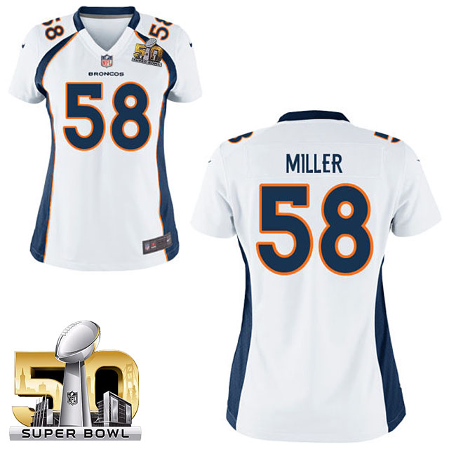 Women 2016 Super Bowl 50 Denver Broncos #58 Von Miller White Game Jersey Women 2016 Super Bowl 50 Denver Broncos #58 Von Miller White Game Jersey