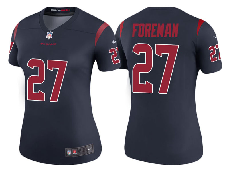 Women Houston Texans #27 D'Onta Foreman Navy Color Rush Legend Jersey