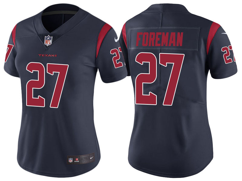 Women Houston Texans #27 D'Onta Foreman Navy Color Rush Limited Jersey