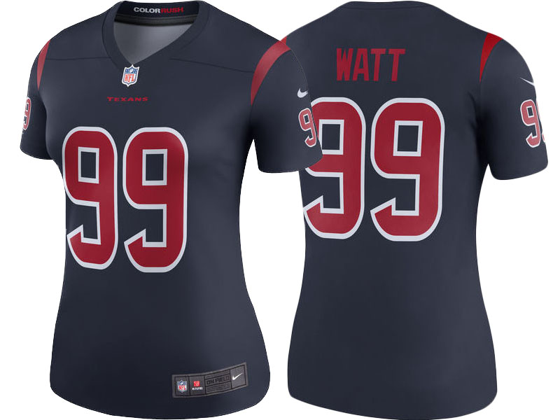 Women Houston Texans #99 J.J. Watt Navy Color Rush Legend Jersey