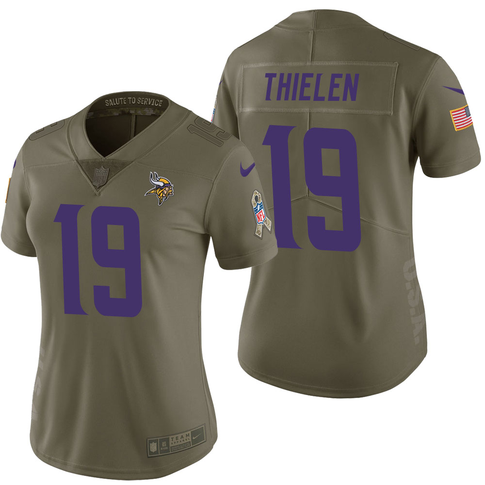 Women Minnesota Vikings #19 Adam Thielen Olive 2017 Salute to Service Limited Jersey