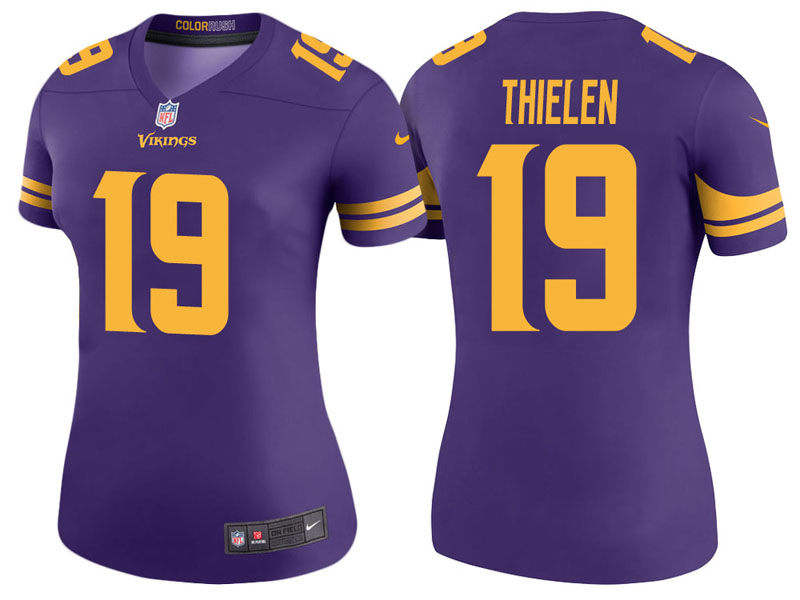 Women Minnesota Vikings #19 Adam Thielen Purple Color Rush Legend Jersey Women Minnesota Vikings #19 Adam Thielen Purple Color Rush Legend Jersey