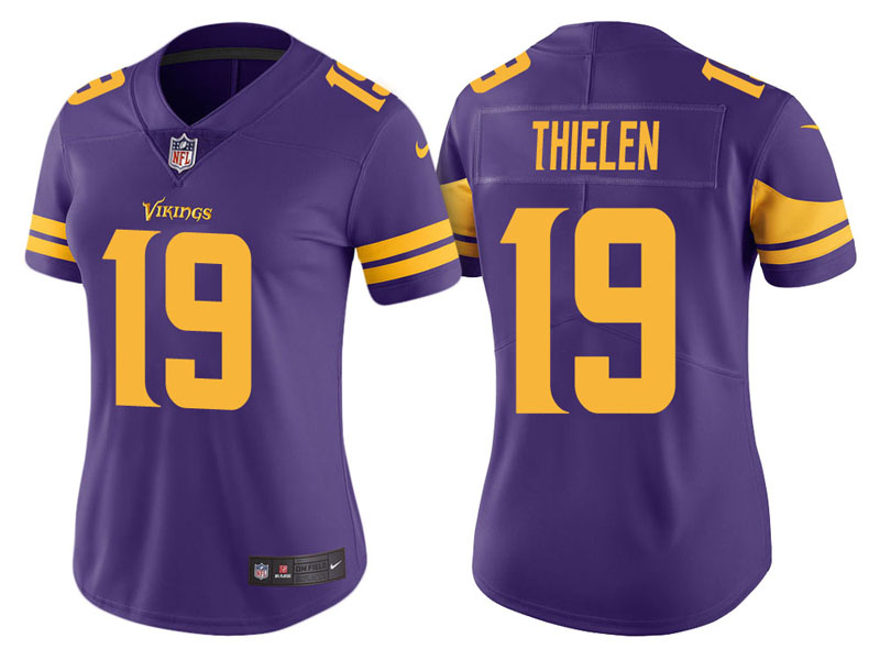 Women Minnesota Vikings #19 Adam Thielen Purple Vapor Untouchable Color Rush Limited Jersey