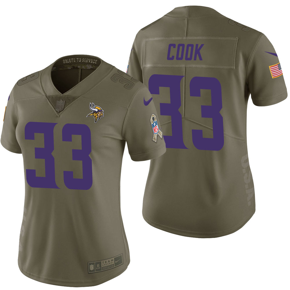 Women Minnesota Vikings #33 Dalvin Cook Olive 2017 Salute to Service Limited Jersey