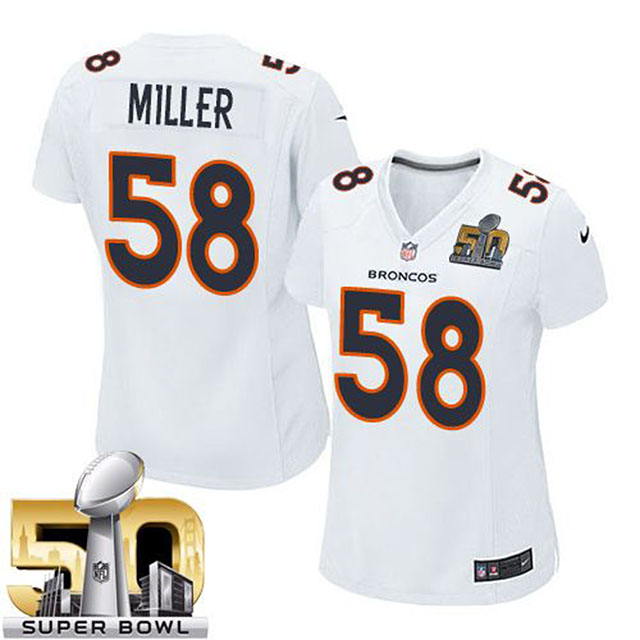 Women Denver Broncos #58 Von Miller White Super Bowl 50 Game Event Jersey Women Denver Broncos #58 Von Miller White Super Bowl 50 Game Event Jersey
