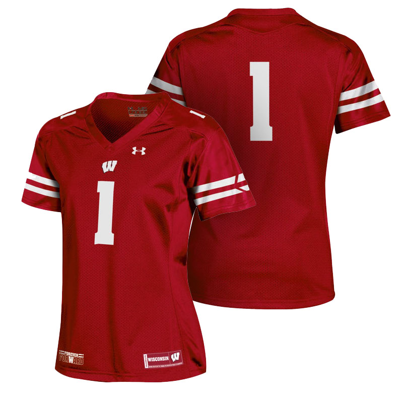 WOMEN Wisconsin Badgers #1 Red Game Team Color College Football Jersey