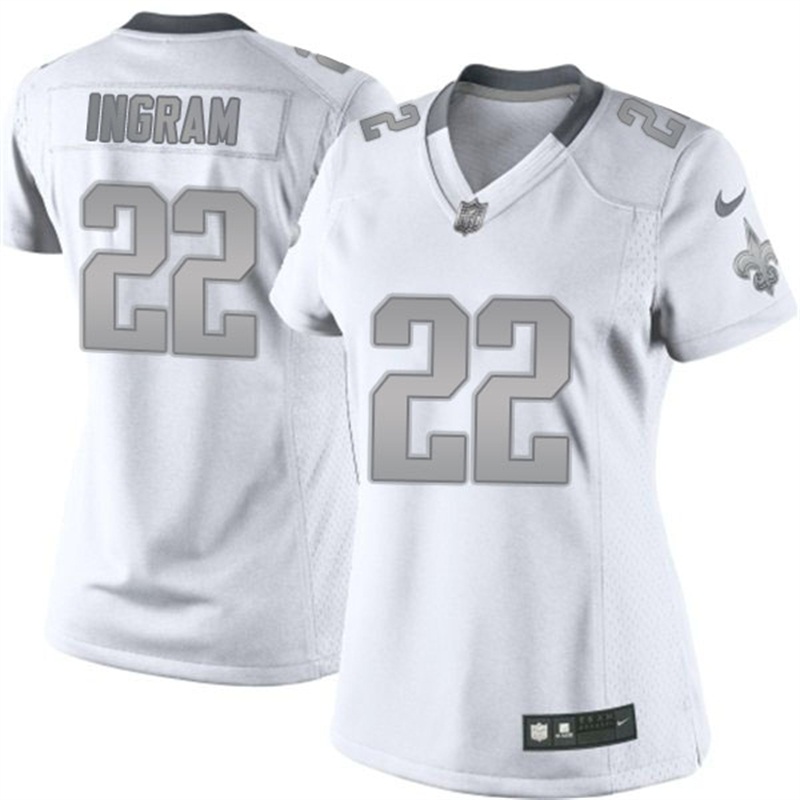 Women New Orleans Saints #22 Mark Ingram White Platinum Limited Jersey Women New Orleans Saints #22 Mark Ingram White Platinum Limited Jersey