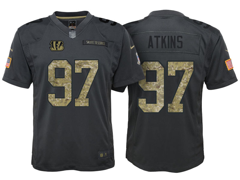 Youth Cincinnati Bengals #97 Geno Atkins Camo Anthracite Salute to Service Game Jersey With Super Bowl LVI Patch Youth Cincinnati Bengals #97 Geno Atkins Camo Anthracite Salute to Service Game Jersey With Super Bowl LVI Patch