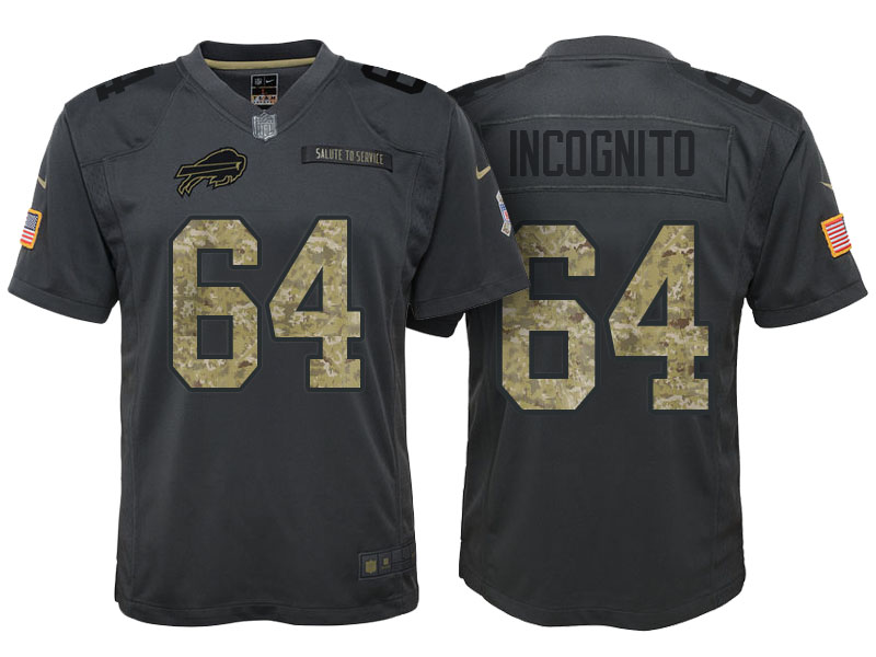 Youth Buffalo Bills #64 Richie Incognito Camo Anthracite 2016 Salute to Service Game Jersey Youth Buffalo Bills #64 Richie Incognito Camo Anthracite 2016 Salute to Service Game Jersey