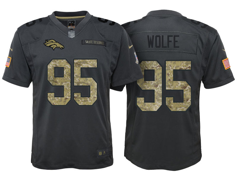 Youth Denver Broncos #95 Derek Wolfe Camo Anthracite 2016 Salute to Service Game Jersey Youth Denver Broncos #95 Derek Wolfe Camo Anthracite 2016 Salute to Service Game Jersey