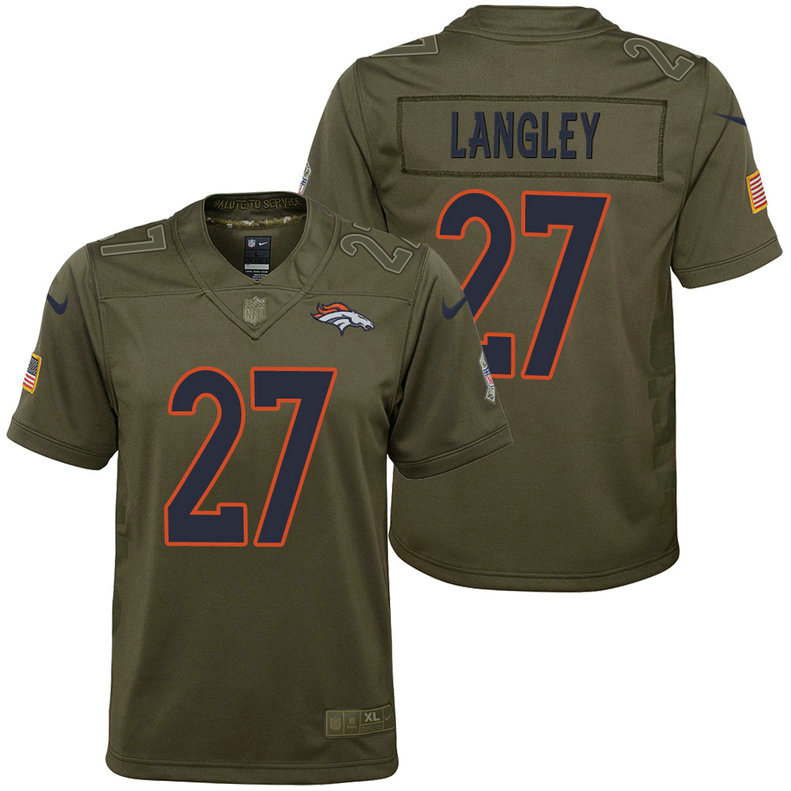 Youth Denver Broncos Brendan Langley Olive 2017 Salute to Service Game Jersey Youth Denver Broncos Brendan Langley Olive 2017 Salute to Service Game Jersey