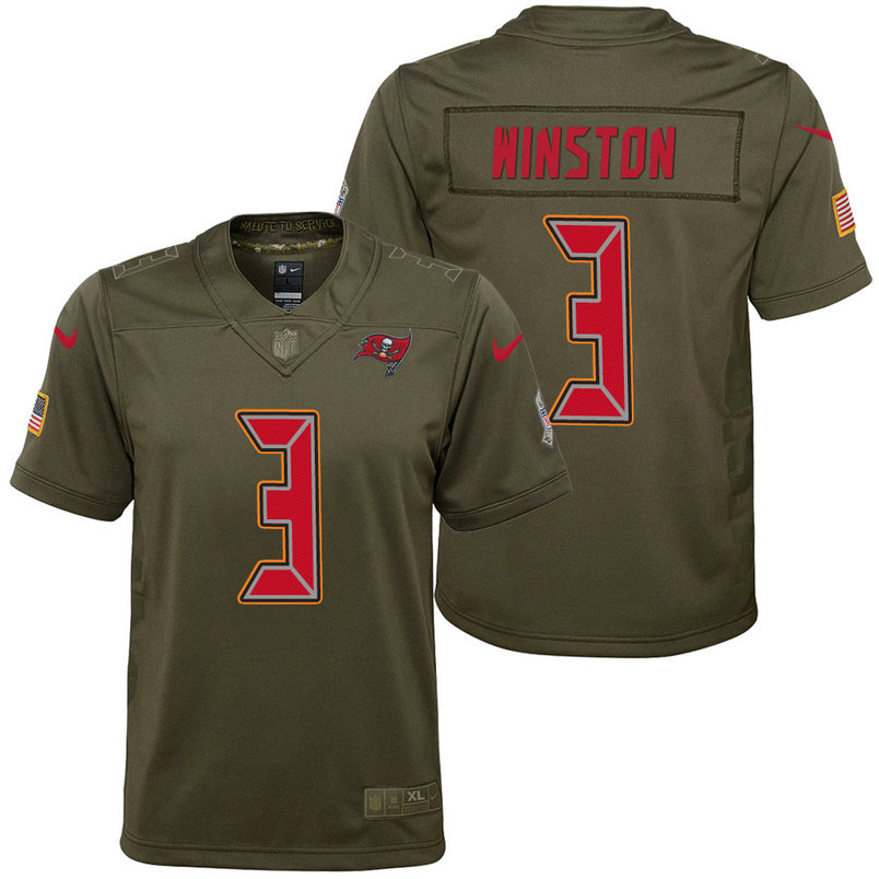 Youth Tampa Bay Buccaneers Jameis Winston Olive 2017 Salute to Service Game Jersey