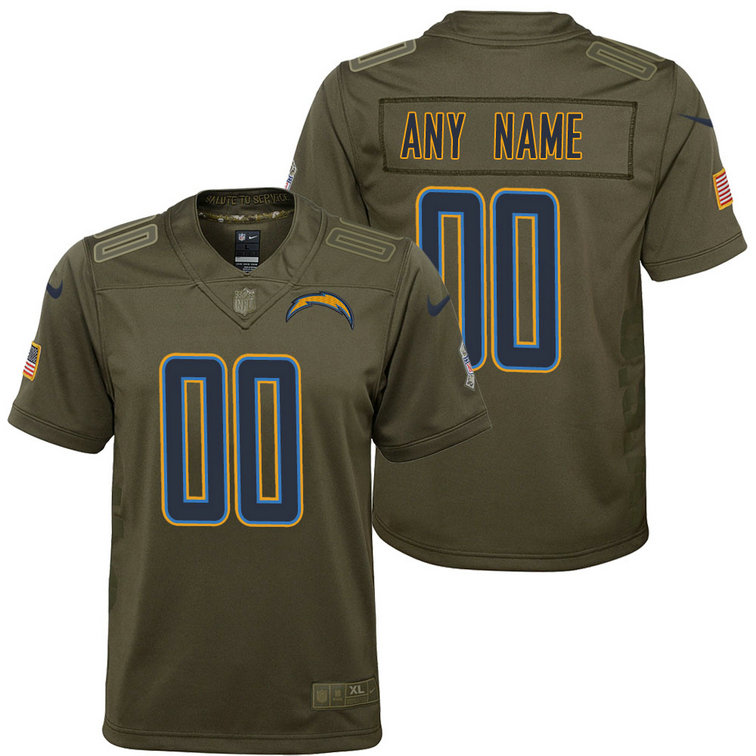 Youth Los Angeles Chargers Olive 2017 Salute to Service Game Customized Jersey Youth Los Angeles Chargers Olive 2017 Salute to Service Game Customized Jersey