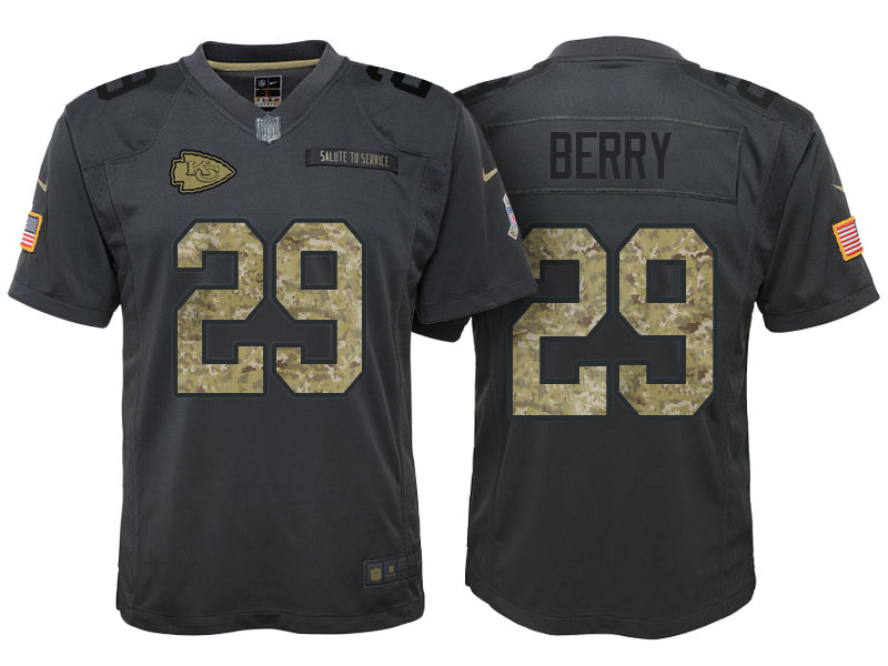 Youth Kansas City Chiefs #29 Eric Berry Camo Anthracite 2016 Salute to Service Game Jersey Youth Kansas City Chiefs #29 Eric Berry Camo Anthracite 2016 Salute to Service Game Jersey