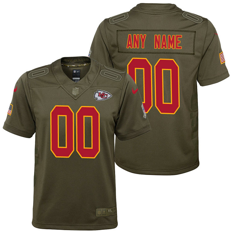 Youth Kansas City Chiefs Olive 2017 Salute to Service Game Customized Jersey